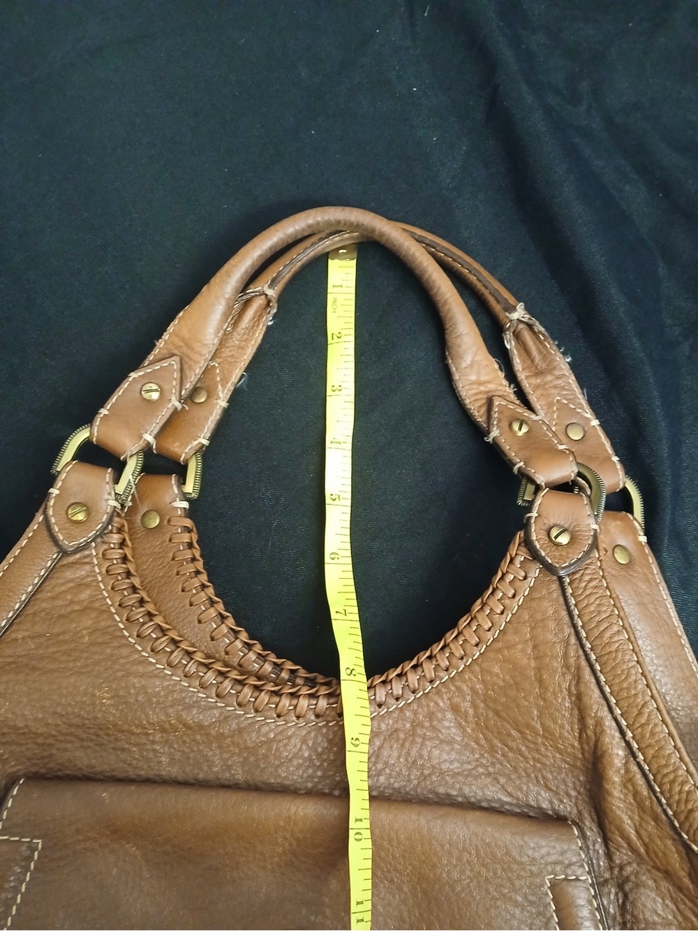 Cole Haan Tan Woven Leather Shoulder Bag with Gold Lock - Picture 8 of 16